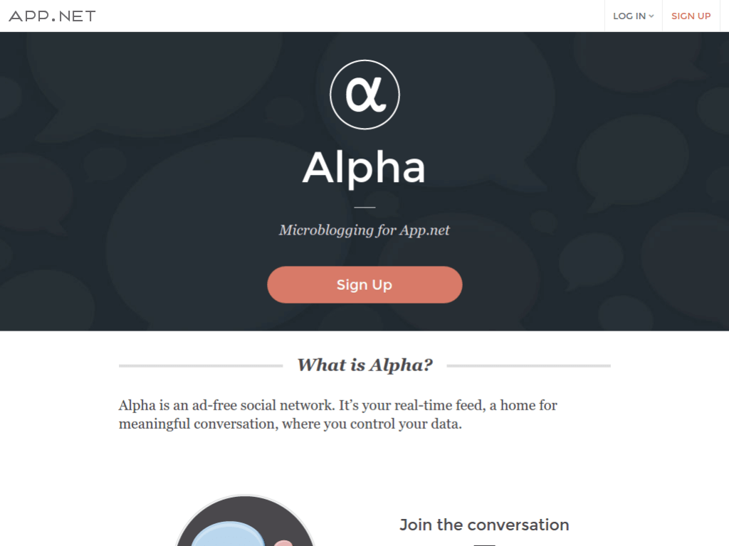 Homepage screenshot of Alpha