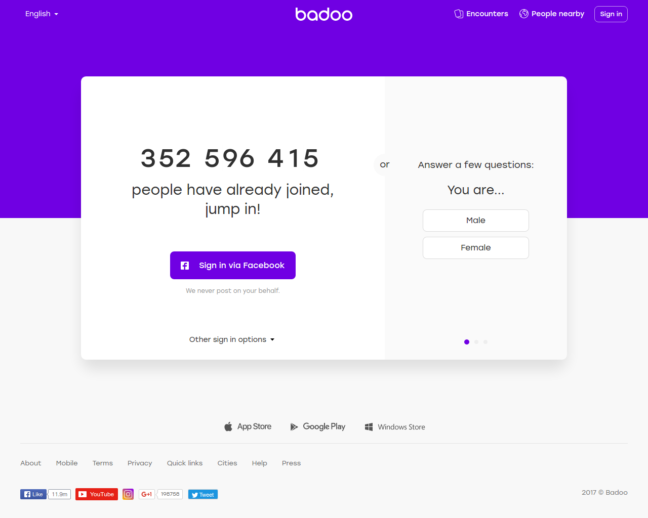 Homepage screenshot of Badoo