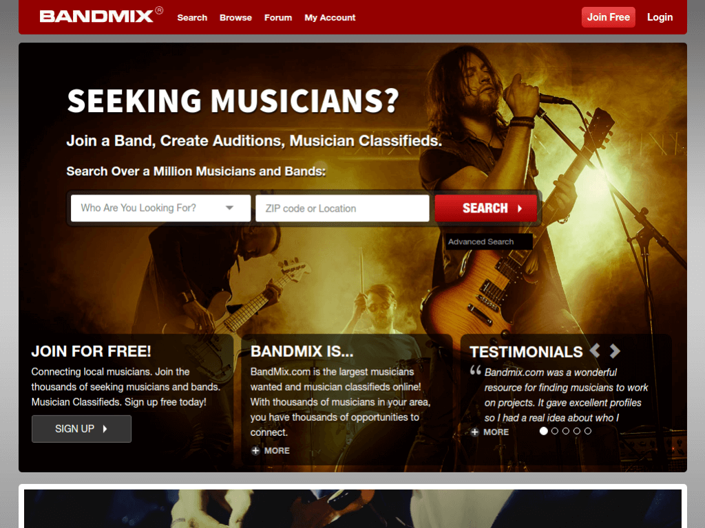 Homepage screenshot of BandMix
