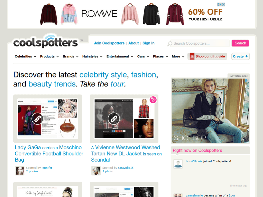 Homepage screenshot of Cool Spotters