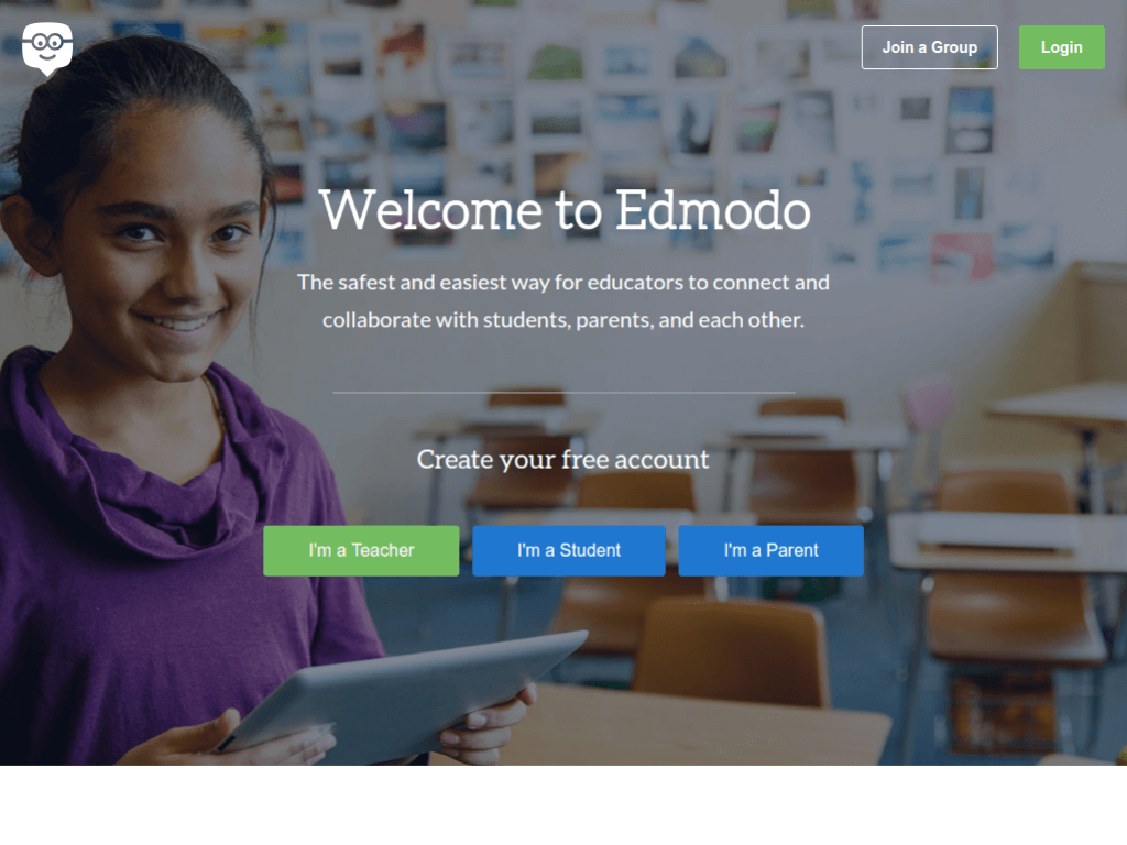 Homepage screenshot of Edmodo