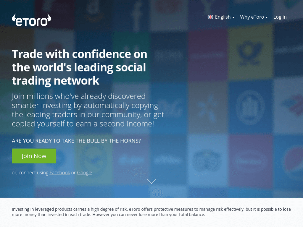 Homepage screenshot of eToro