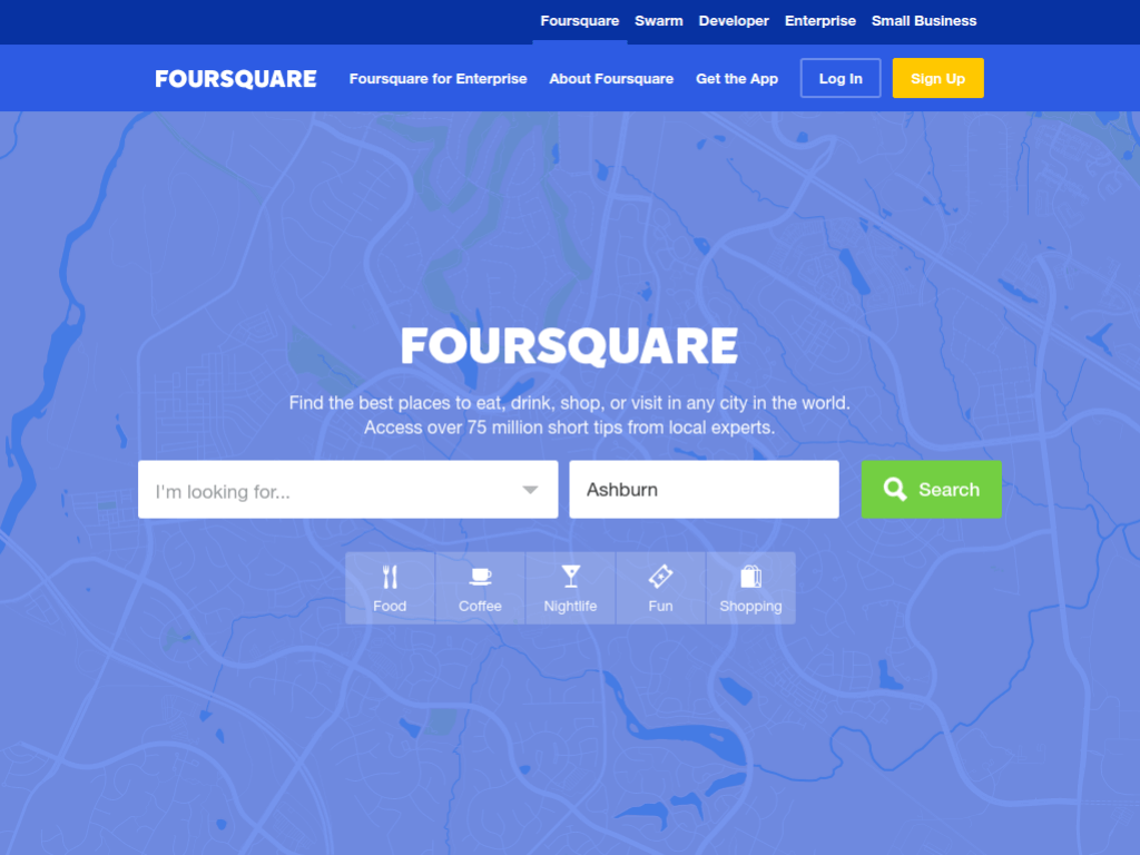 Homepage screenshot of Four Square