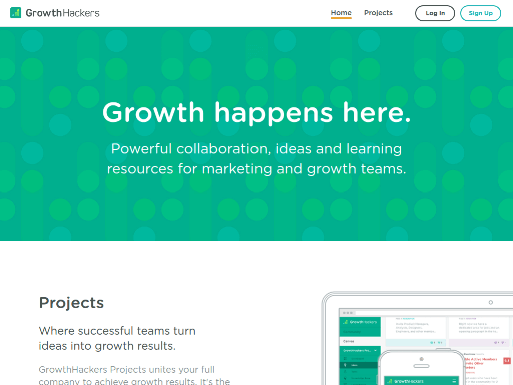 Homepage screenshot of Growth Hackers