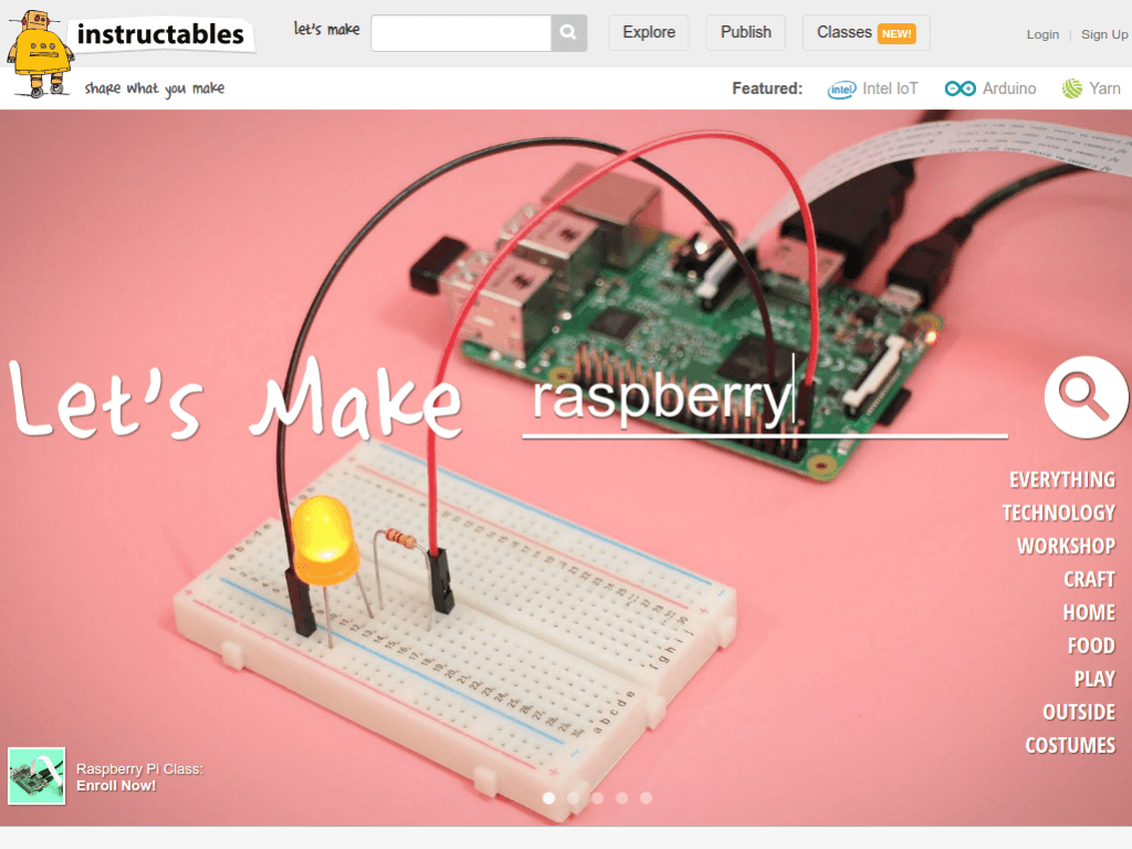 Homepage screenshot of Instructables