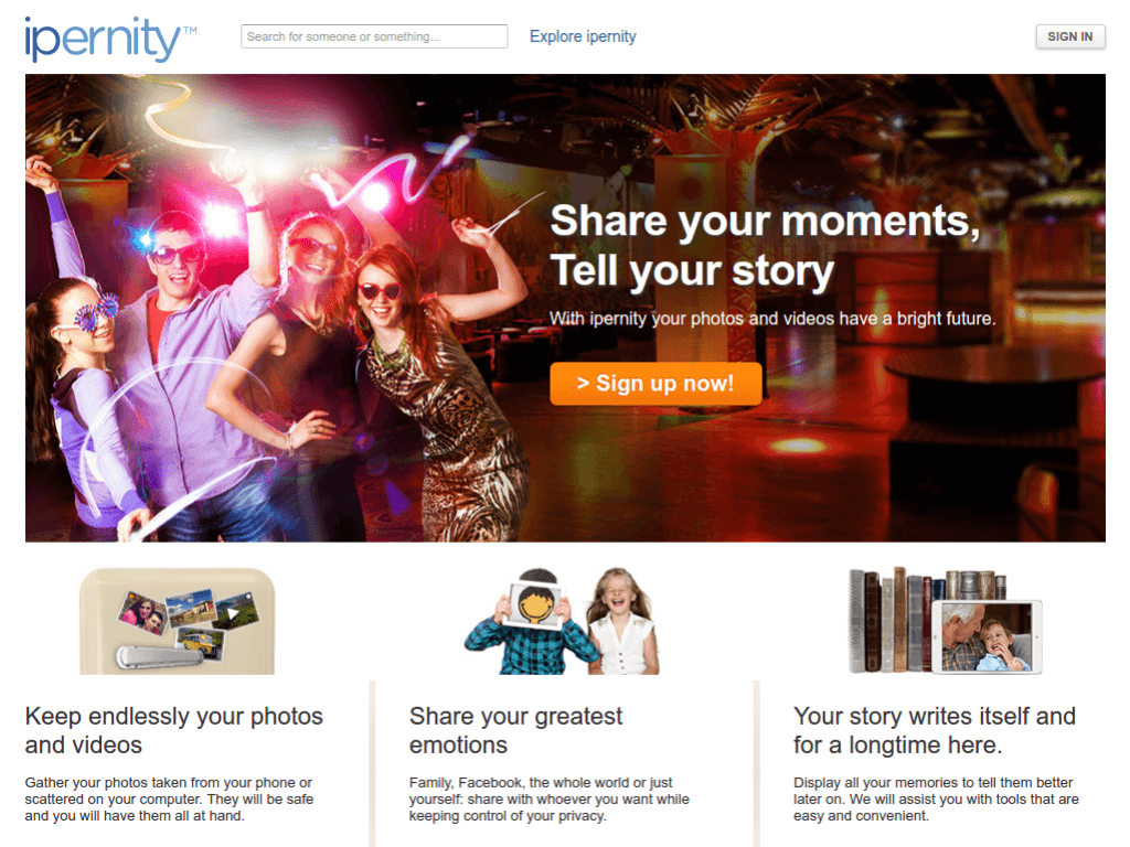 Homepage screenshot of Ipernity