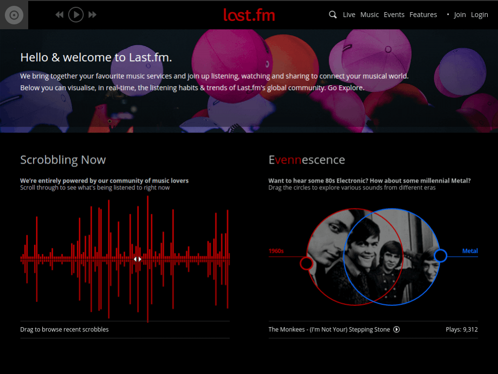 Homepage screenshot of Last FM
