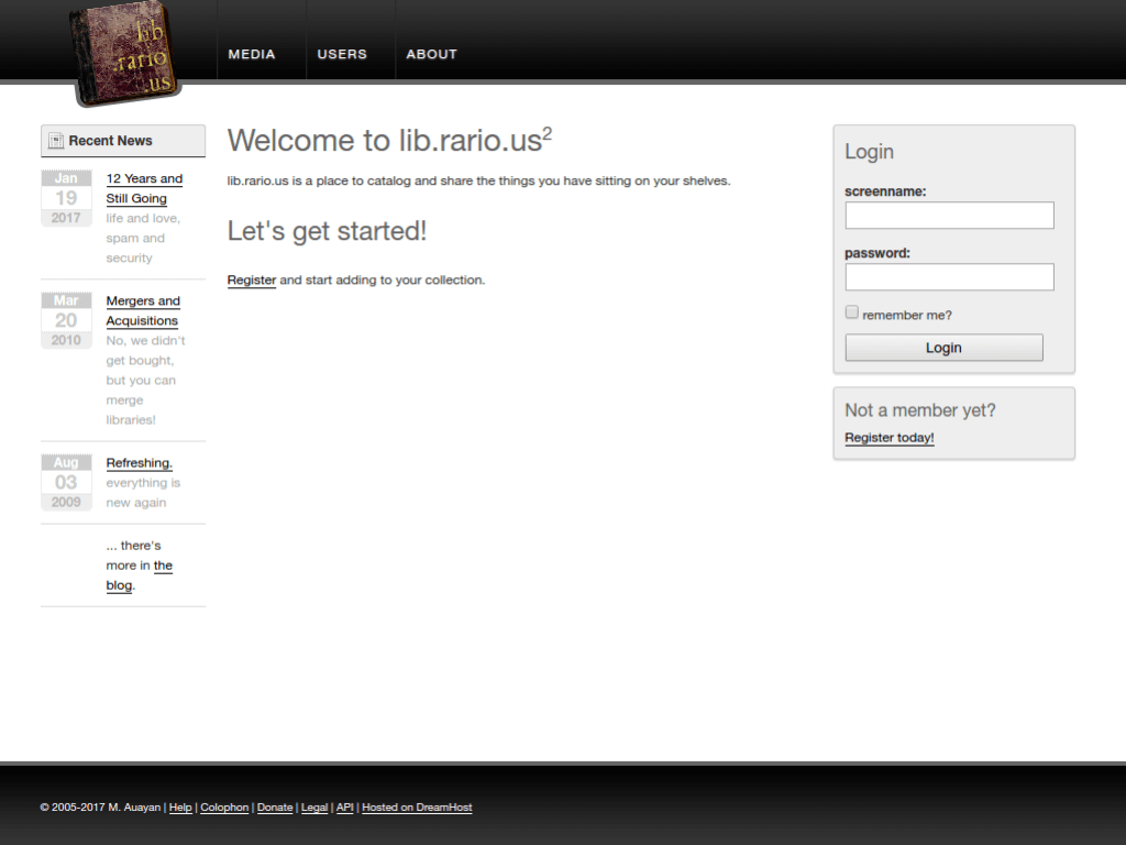 Homepage screenshot of Librarious