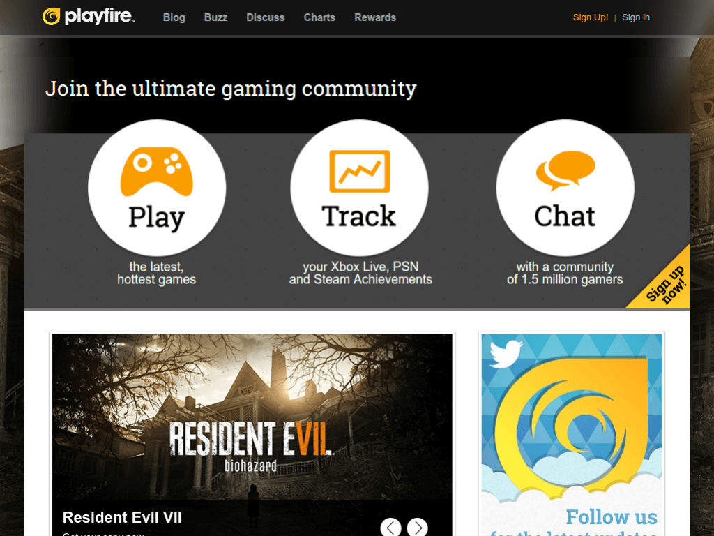 Homepage screenshot of PlayFire