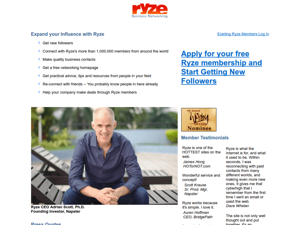 Homepage screenshot of Ryze