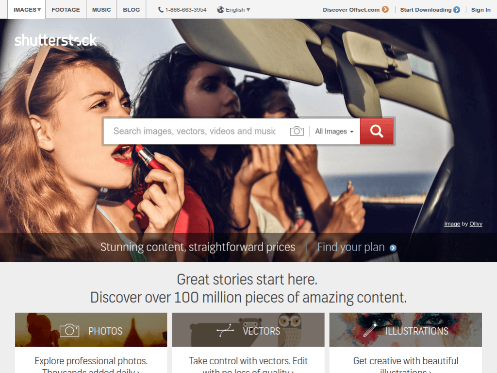 Homepage screenshot of Shutterstock