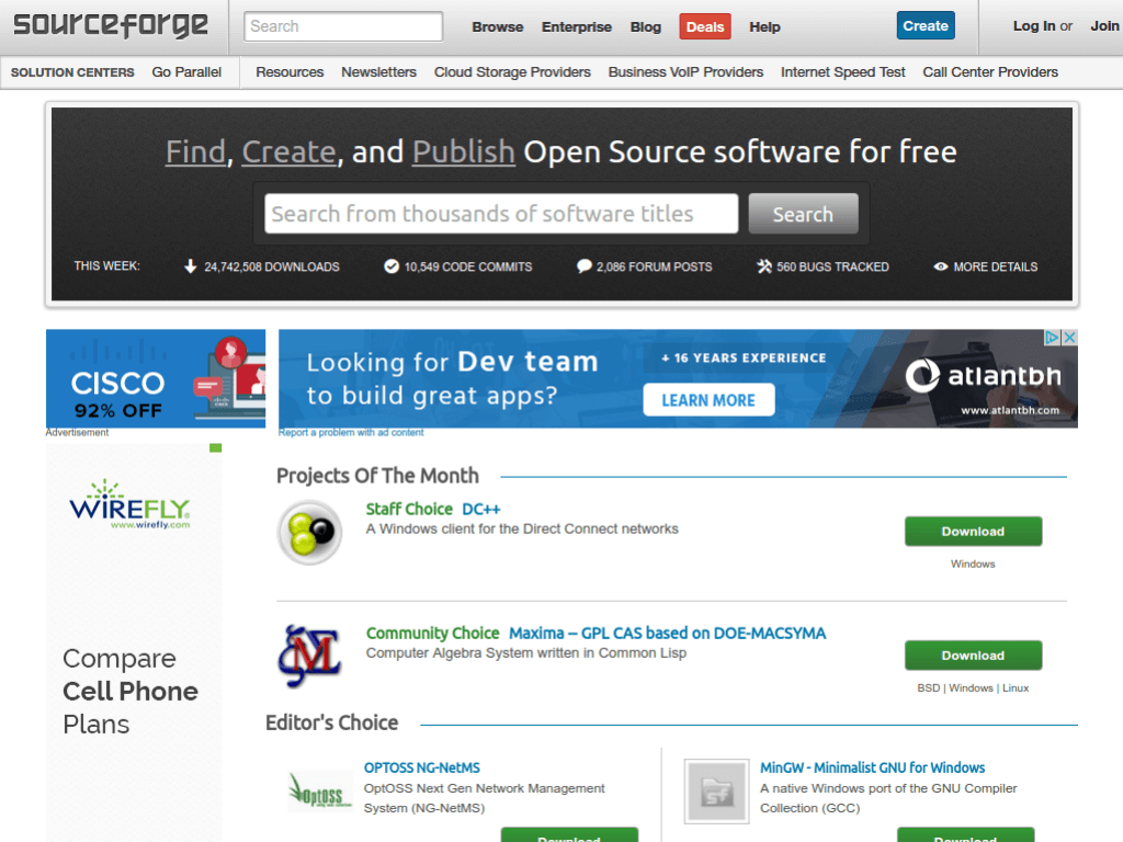 Homepage screenshot of Source Forge