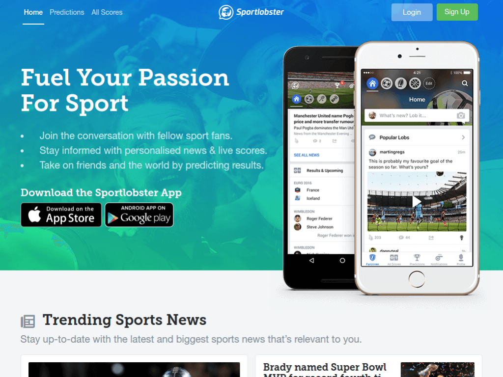 Homepage screenshot of SportLobster