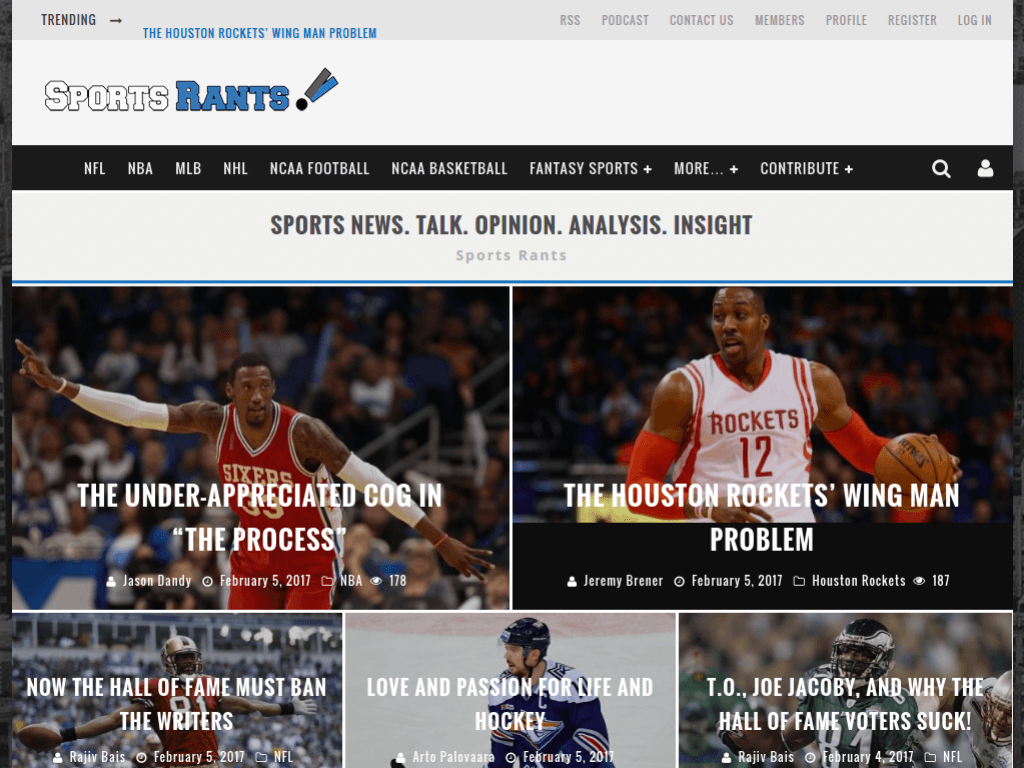 Homepage screenshot of SportsRants