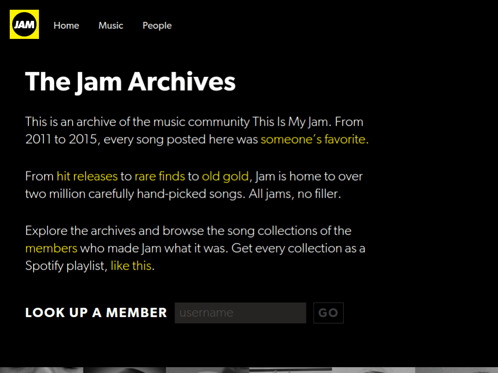 Homepage screenshot of This Is My Jam