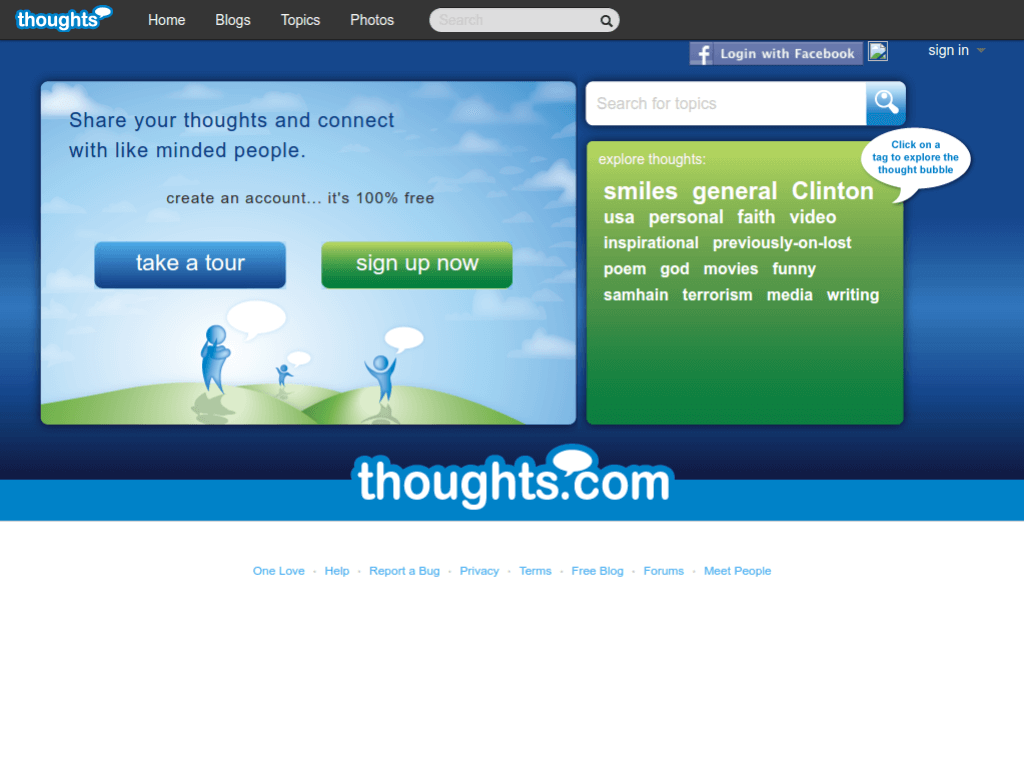 Homepage screenshot of Thoughts