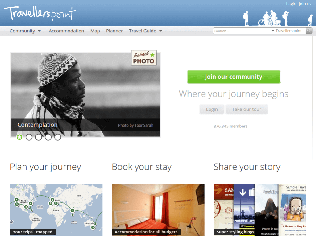 Homepage screenshot of Travellers Point