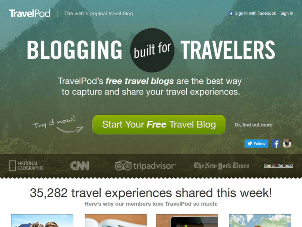 Homepage screenshot of Travel Pod