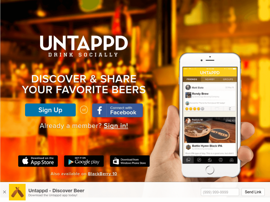 Homepage screenshot of Untappd