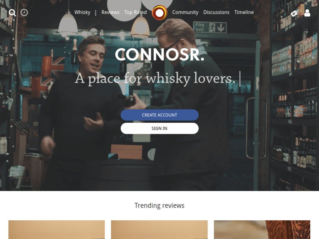 Homepage screenshot of Whiskey Connoisseur