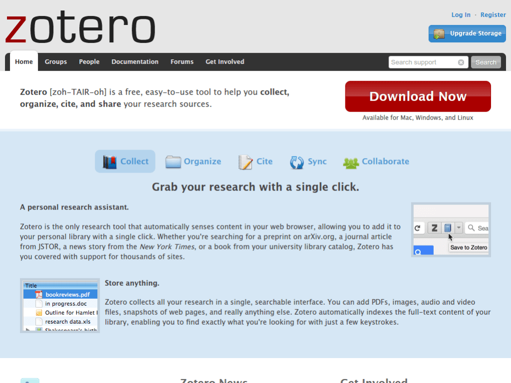 Homepage screenshot of Zotero