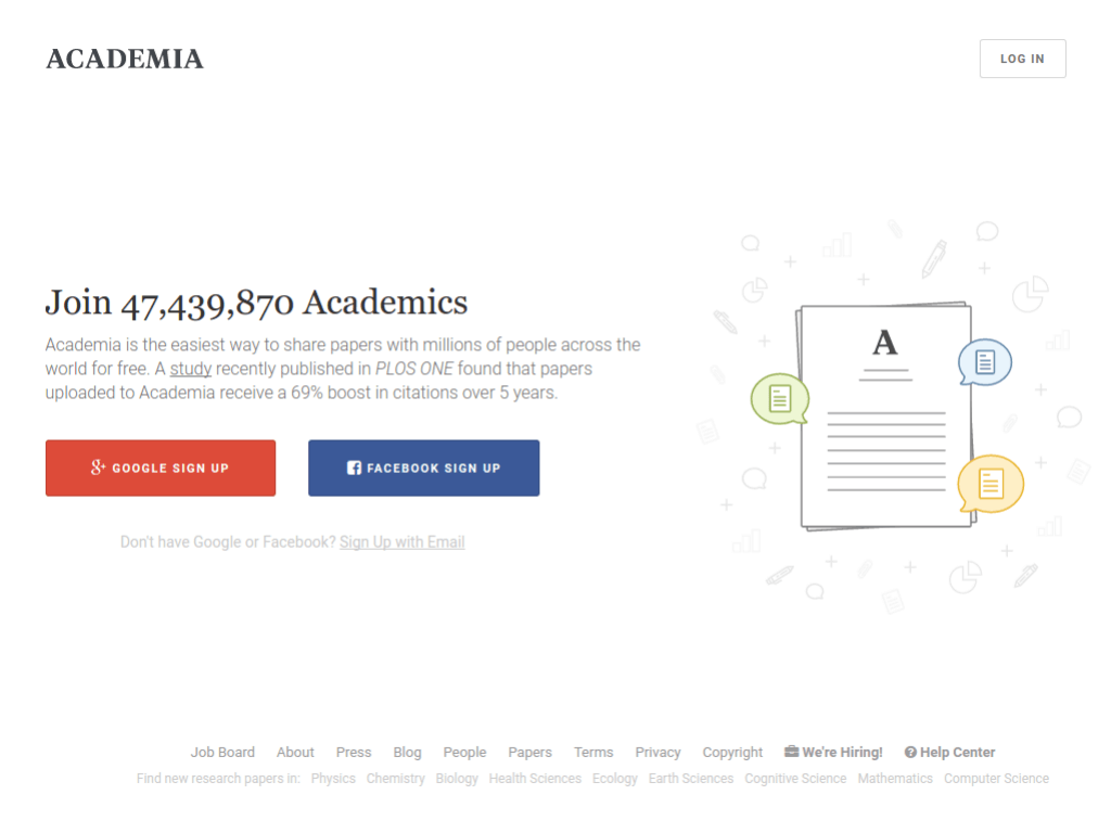 Homepage screenshot of AcademiaEDU