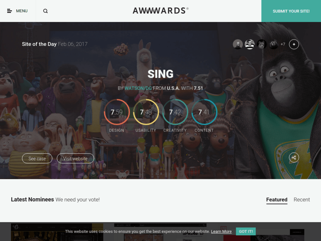 Homepage screenshot of Awwwards