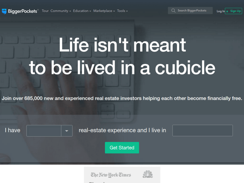 Homepage screenshot of Bigger Pockets