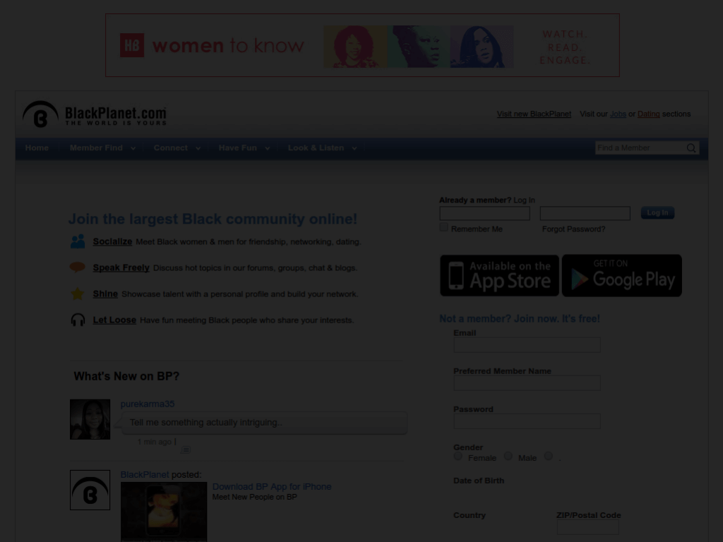 Homepage screenshot of Black Planet