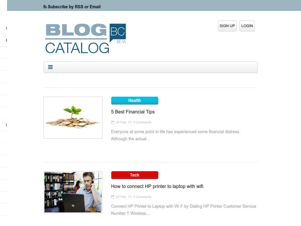 Homepage screenshot of Blog Catalog