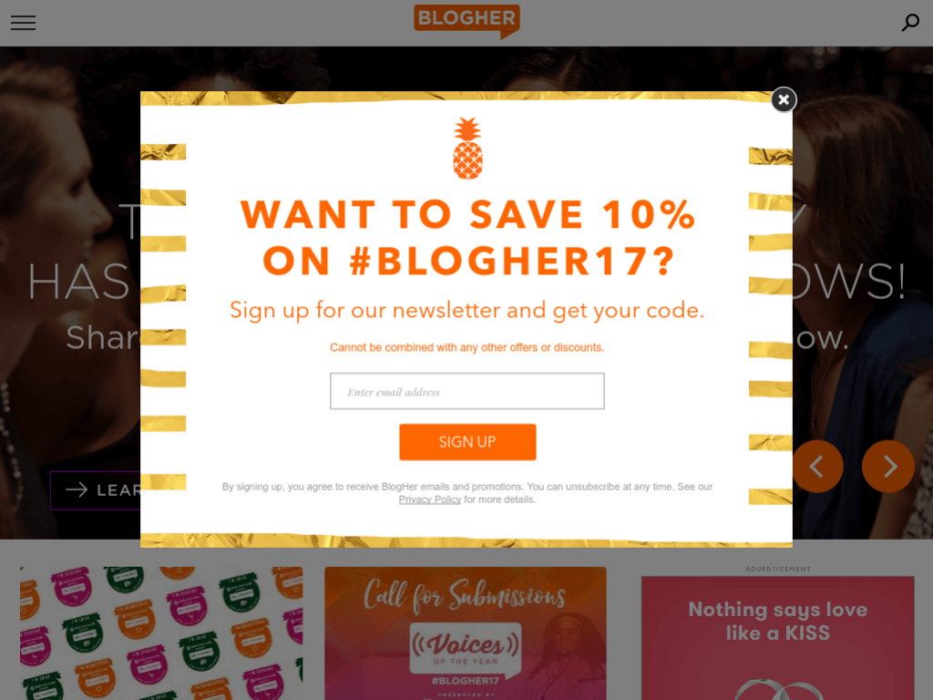 Homepage screenshot of Blog Her
