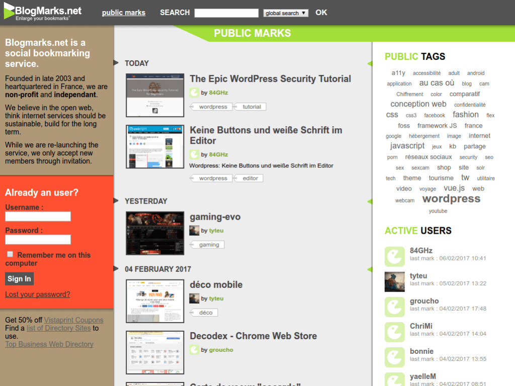 Homepage screenshot of Blog Marks