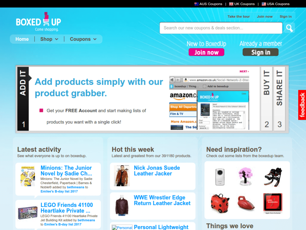 Homepage screenshot of BoxedUp