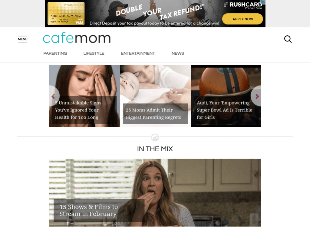 Homepage screenshot of CafeMom