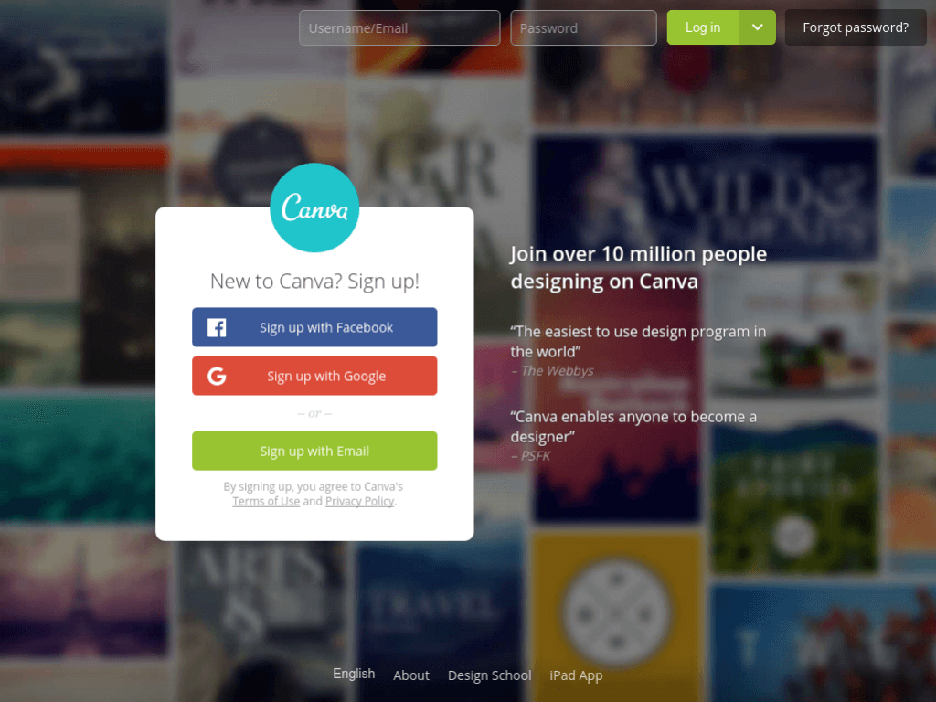 Homepage screenshot of Canva