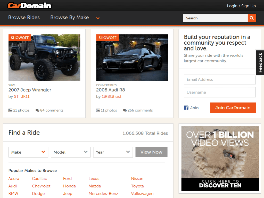 Homepage screenshot of Car Domain