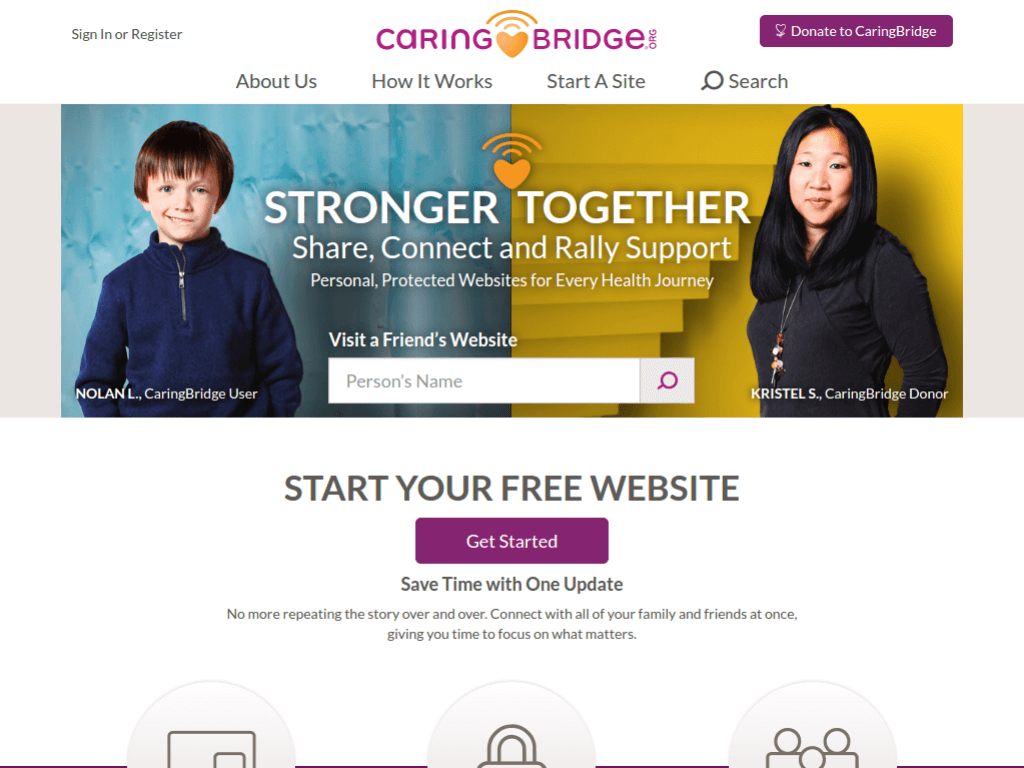 Homepage screenshot of CaringBridge