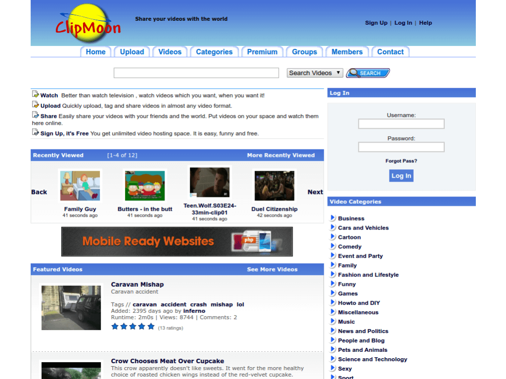 Homepage screenshot of Clipmoon