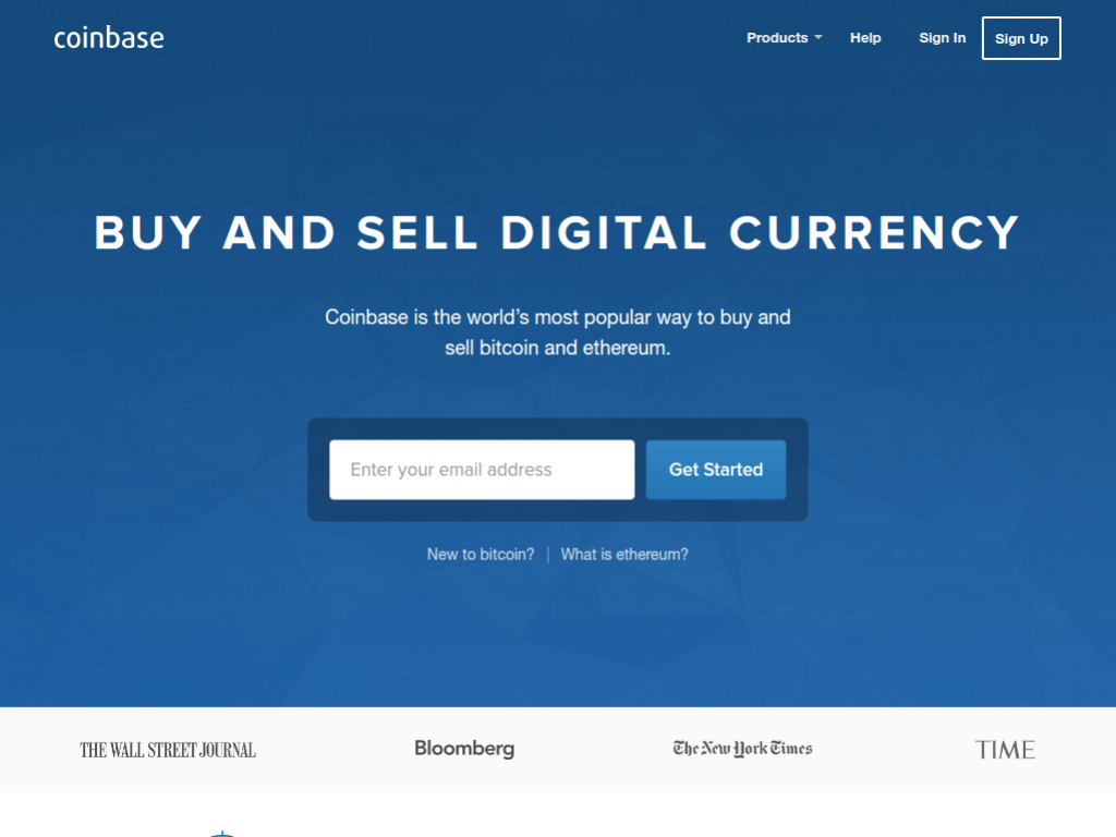 Homepage screenshot of Coinbase