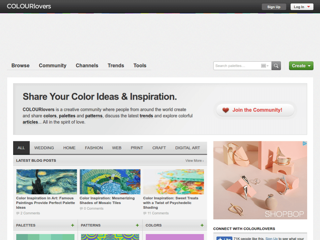 Homepage screenshot of Colour Lovers