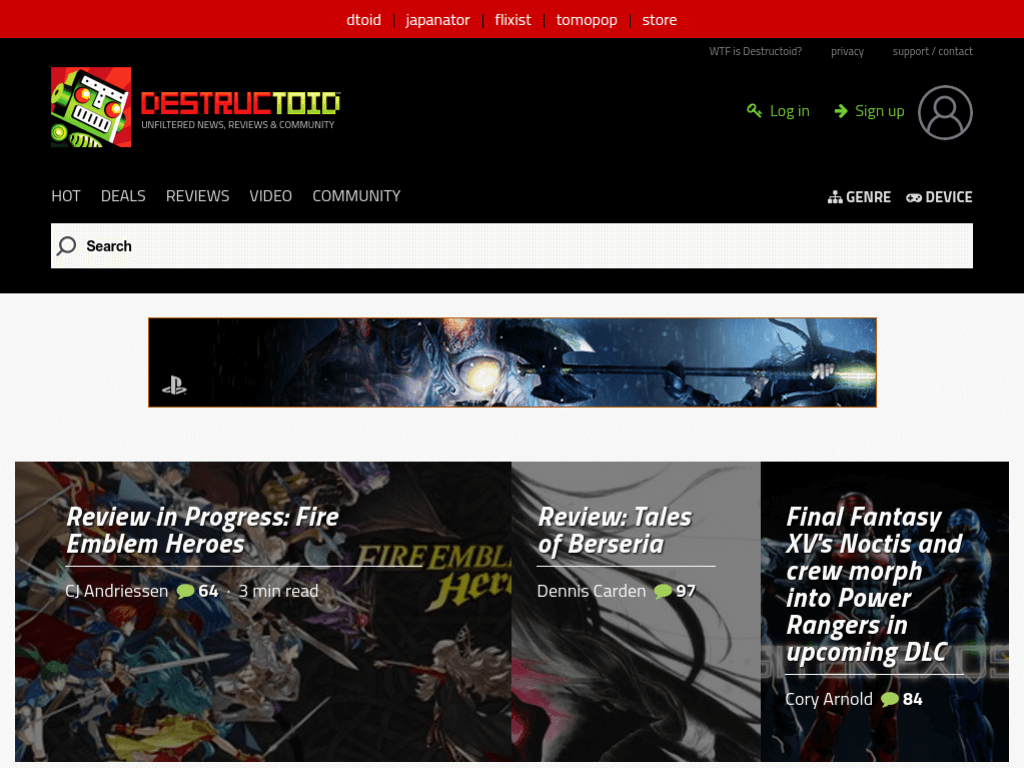 Homepage screenshot of Destructoid
