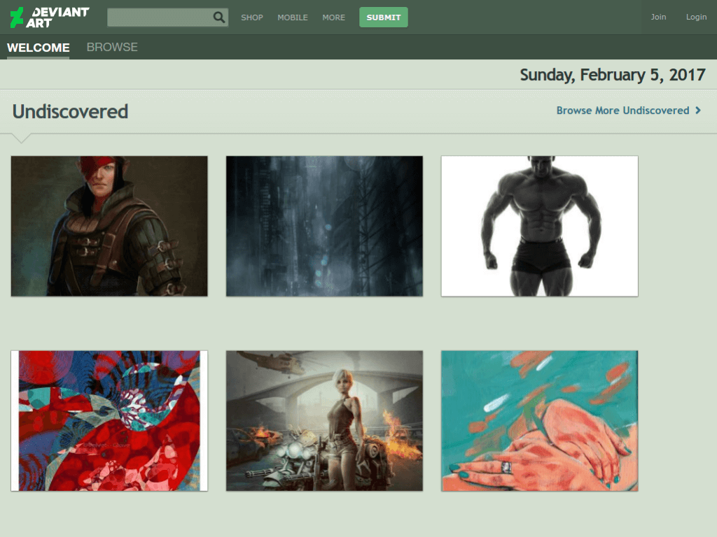 Homepage screenshot of Deviant Art