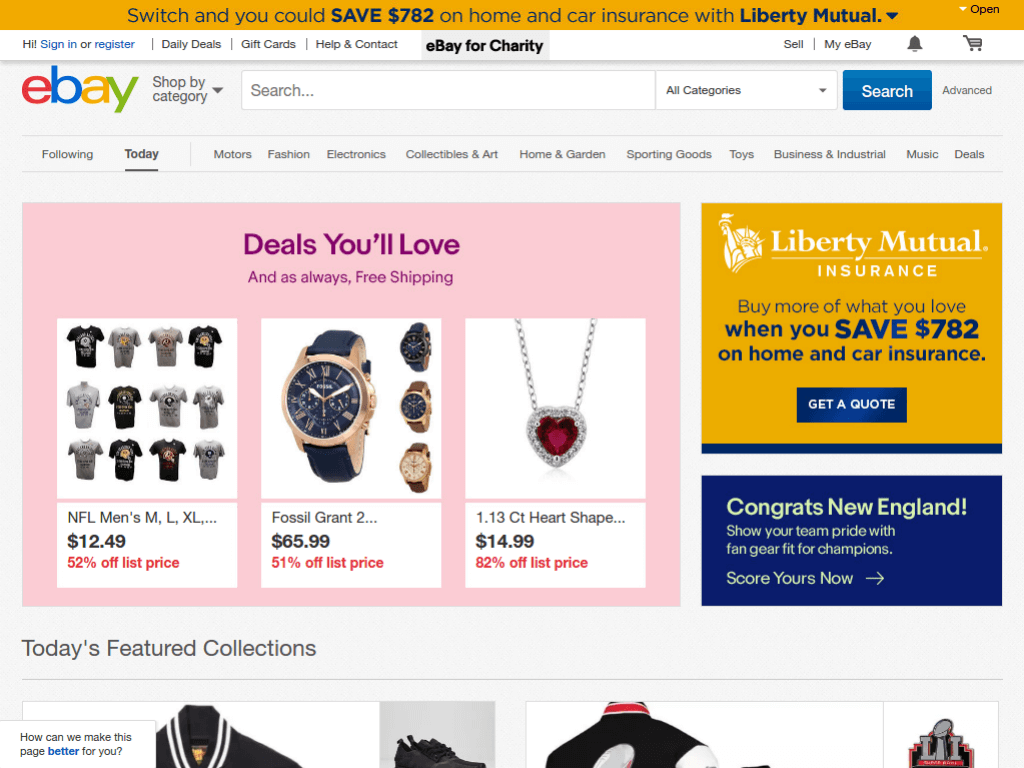 Homepage screenshot of Ebay