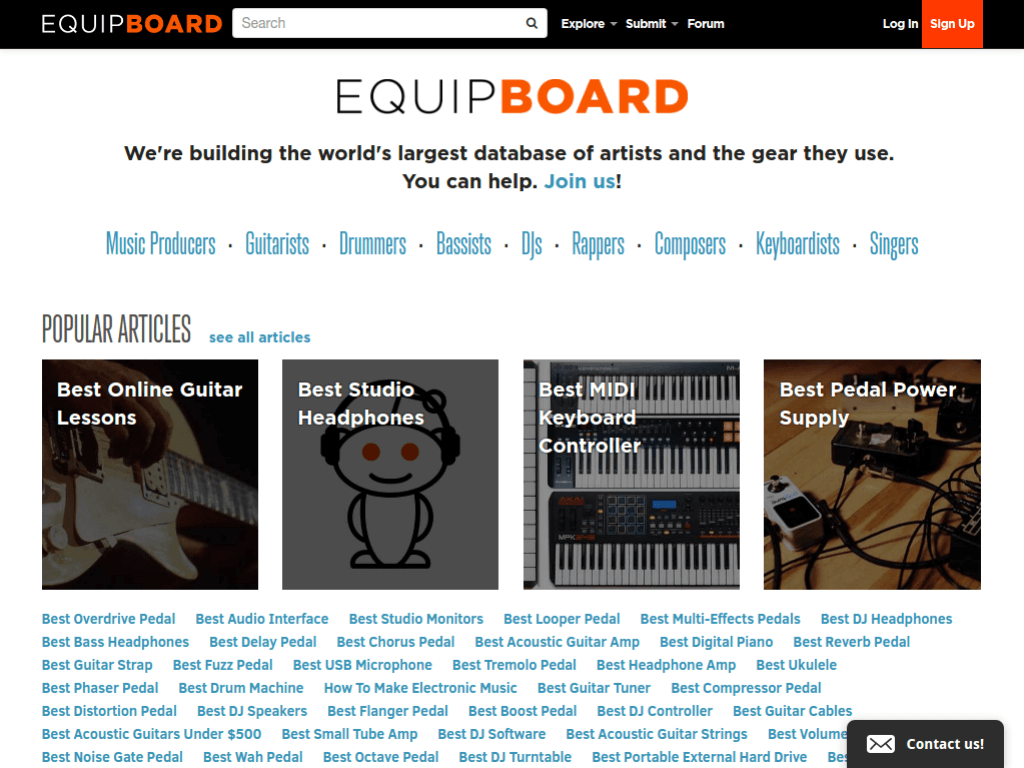 Homepage screenshot of Equipboard