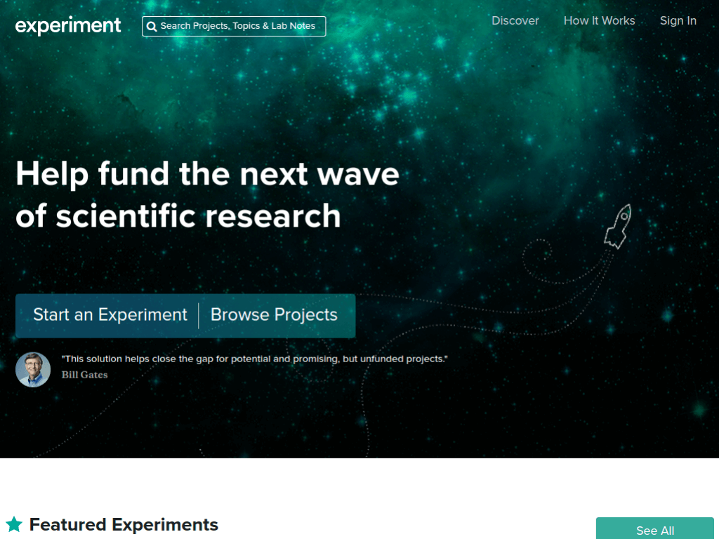 Homepage screenshot of Experiment