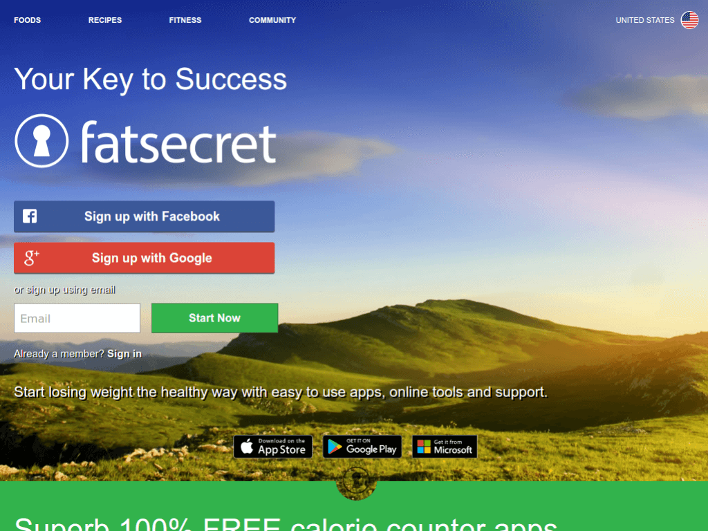 Homepage screenshot of Fat Secret