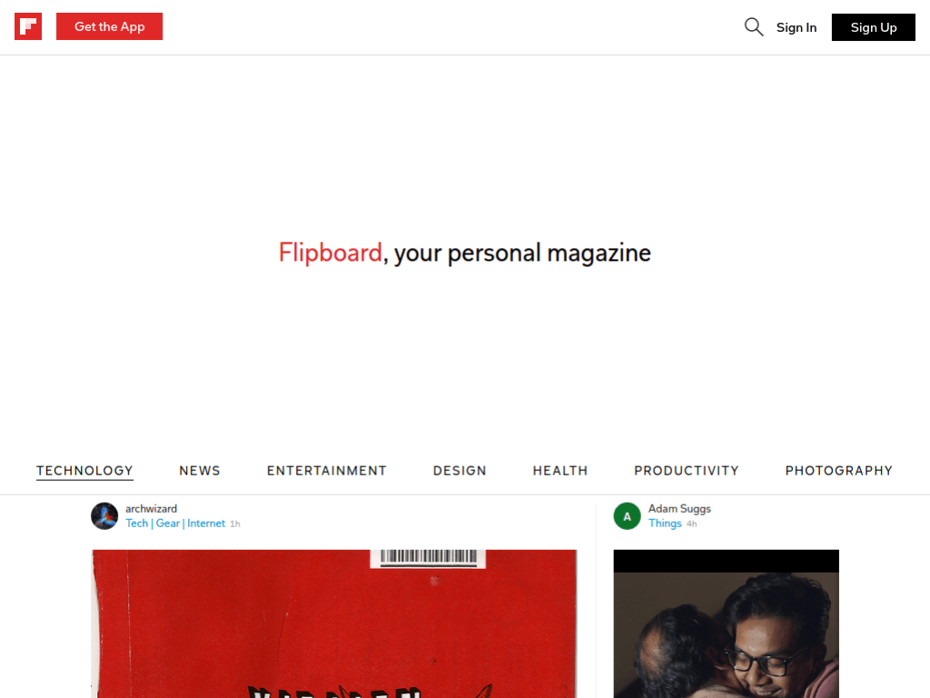 Homepage screenshot of Flipboard