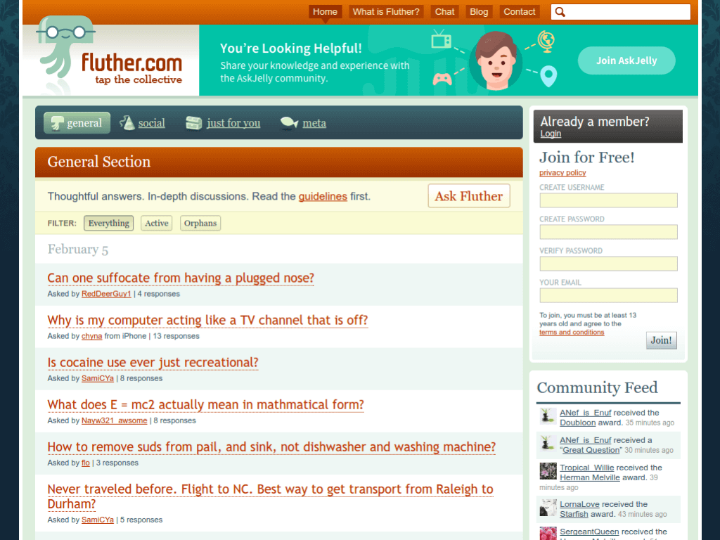 Homepage screenshot of Fluther