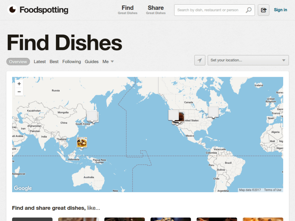 Homepage screenshot of FoodSpotting