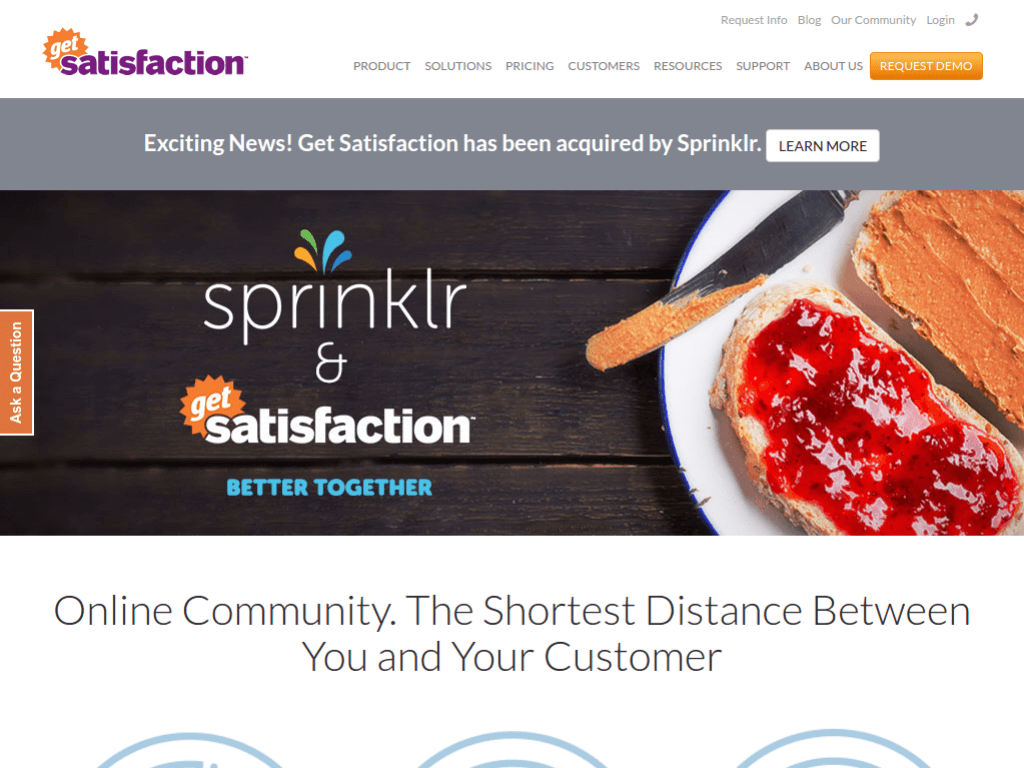 Homepage screenshot of Get Satisfaction